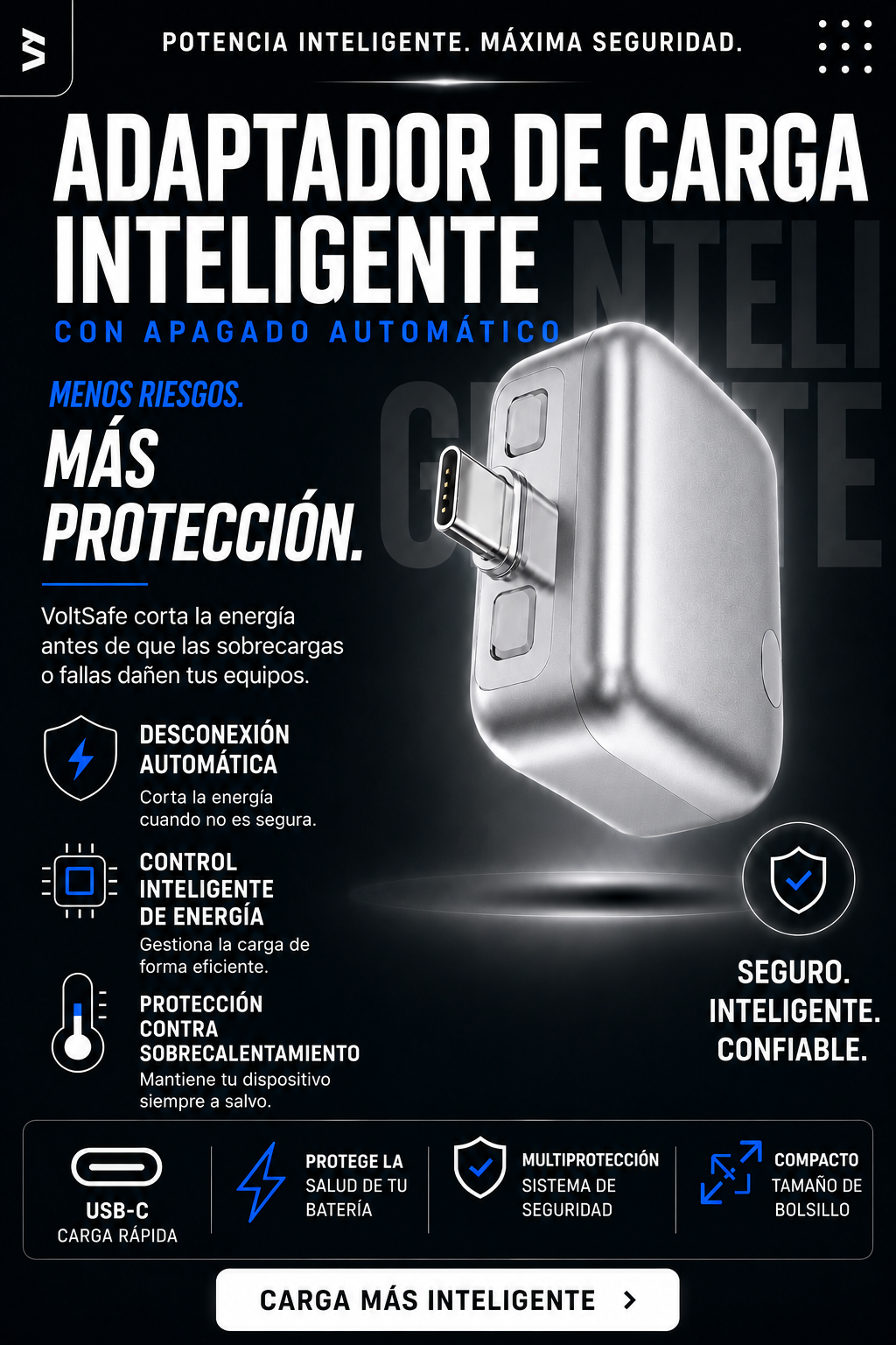 Adaptador de Carga Inteligente con Desconexión Automática (USB-C)